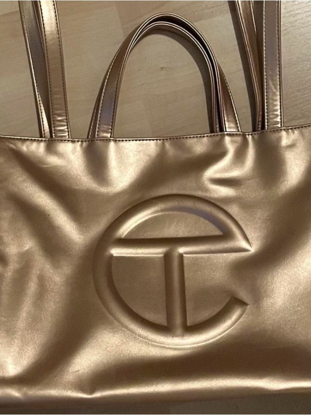 Metallic Rose Gold Embossed Logo Tote Bag